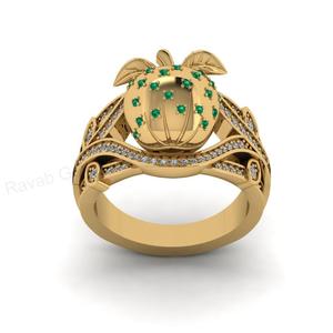 Anillo de Plata 925 con Baño de Oro, Diseño de Manzana con Circonitas Cúbicas Redondas, Joyería Fina para Mujer, Superventas - Product Image 1