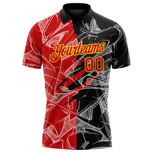 Nouvelle Arrivée Polo de Golf Respirant à Motif Graffiti Personnalisé Rouge Jaune 3D Anti-égratignures Haute Performance Chemises Décontractées Homme Vente en Gros - Product Image 1