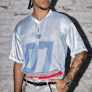 Camiseta de fútbol americano de malla ligera estilo streetwear para hombre, top deportivo oversize Y2K transpirable, moda urbana, estilo con número personalizado - Product Image 1