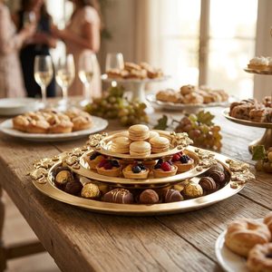 Juego de Platos Apilables Sona Gold con Recubrimiento PVD en Oro Champán para Hogar, Hoteles y Bodas - Juego de Vajilla de 40 cm, 3 Piezas - Product Image 2
