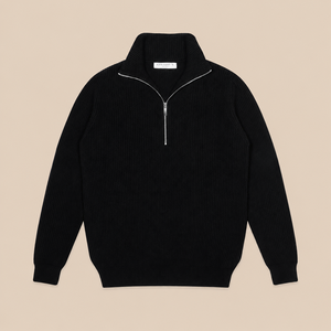 Pull en tricot 100 % coton pour homme, coupe ample, manches longues, doux, côtelé, fermeture éclair frontale, logo, coupe-vent, antibactérien - Product Image 1