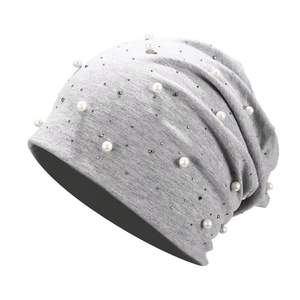 Women Winter Warm Pearl Rhinestone Skull <b>Caps</b> Turban Bonnet Beanies <b>Hat</b> Ladies Soft Comfortable <b>Hat</b> See reviews - Product Image 4