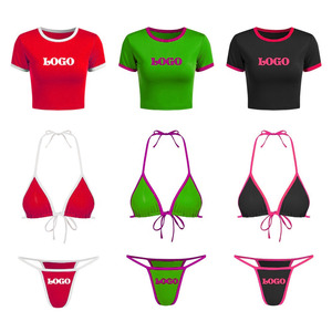 Ensemble de bikini triangle uni pour femme, deux pièces, sexy, à nouer sur le côté, col rond, avec armatures, string, coupe haute, séchage rapide, anti-UV, OEM - Product Image 6
