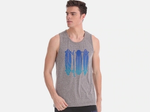 Camiseta sin Mangas Gris para Hombre, Cuello Redondo Estampado, Ropa Casual, Material de Algodón Transpirable - Product Image 2