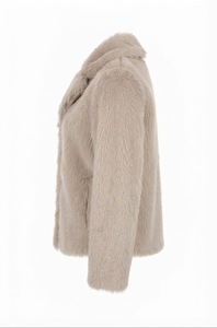 Abrigo de Piel Sintética Beige, Chaqueta Corta Abierta para Mujer, Ropa de Invierno Afelpada - Product Image 3