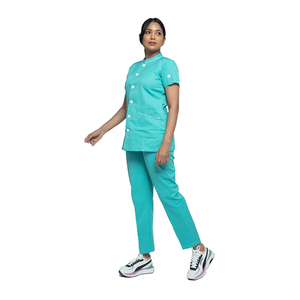 High Quality Hospital <b>Doctors</b> Uniform <b>Sets</b> Anti Bacterial Button Closure O Neck Short Sleeve Women Scrub <b>Sets</b> - Product Image 6