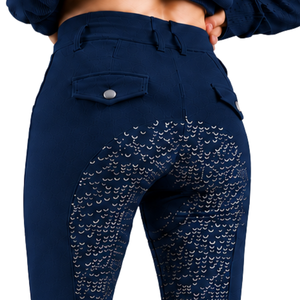 Pantalon d'équitation pour femme bleu ardoise, taille haute, compression, avec grip en silicone et assise intégrale, pour l'équitation et le sport - Product Image 5