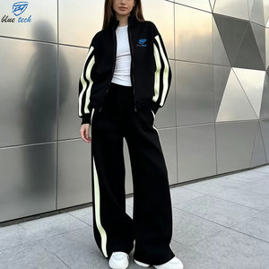 Custom Logo <b>Women's</b> Premium Cotton Fleece Tracksuit Set Zip Front <b>Jacket</b> Loose Fit Sweatpants Wholesale Clothing OEM Services - Product Image 5