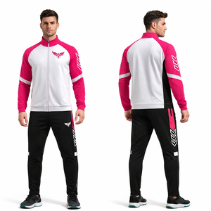 ชุดวอร์มผู้ชายสีชมพูเทาแบบกำหนดเอง เสื้อแจ็คเก็ตซิปเต็มตัว กางเกงจ็อกเกอร์ ชุดกีฬา ชุดฝึกซ้อม โลโก้แบบกำหนดเอง ชุดกีฬา OEM - Product Image 1