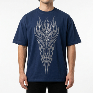 Men's Orange Oversized T-<b>Shirt</b> <b>Geometric</b> Rhinestone Pattern Short Sleeve O-Neck Street Style Casual Jersey Cotton Front Logo - Product Image 2