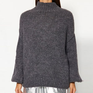 Suéter Personalizado para Mujer, Estilo Vintage, Holgado, Cuello Alto Simulado, Ligero, Manga Larga, Tejido Acanalado, Ecológico, para Otoño-Invierno 2026 - Product Image 4