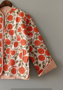 Veste matelassée à motifs imprimés : Manteau en coton fait main de style bohème indien - Product Image 5