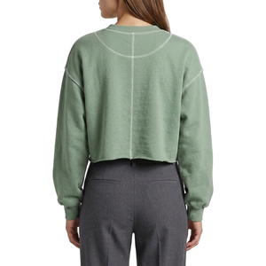 Sudadera de Felpa Oversize para Mujer con Cuello Redondo, Transpirable, Forrada, Casual, Verde Sólido, Hombros Caídos, Manga Larga, Tejido de Algodón - Product Image 3