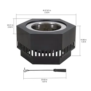 Brasero de Acero Hexagonal Moderno con Pinzas para Leña, 27.87 Pulgadas de Diámetro, Chimenea Portátil de Leña para Exteriores - Product Image 4