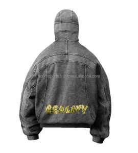 Nueva llegada 100% algodón de lana gruesa nueva moda Casual Chenille bordado ácido lavado personalizado cara completa Zipp up Sudadera con capucha - Product Image 3