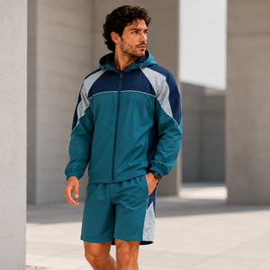 Conjunto de Chaqueta Cortavientos y Pantalones Cortos para Hombre, Personalizado al por Mayor, con Capucha, Resistente al Viento, de Nailon Ripstop, Proveedor Mayorista - Product Image 4