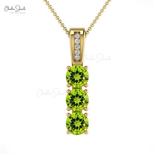 Handcrafted 14k Solid Gold Prong Set Natural 0.75 Cts <b>Peridot</b> <b>Pendant</b> With 0.9mm Diamond Customized <b>Pendant</b> Jewelry Manufacturer - Product Image 4