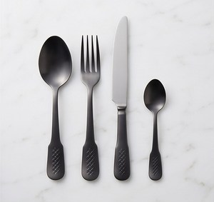 Ensemble de couverts en acier inoxydable noir mat, design minimaliste, passe au lave-vaisselle, pour la restauration et l'usage quotidien - Product Image 1