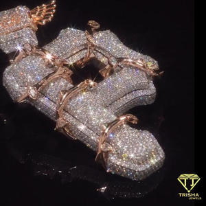Pendentif rectangulaire en diamant de laboratoire VVS avec design à maillons géométriques, pierre étincelante, ton or rose, bijoux hip-hop - Product Image 2