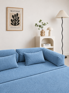 Modern Minimalist Blue Light <b>Sofa</b> Bed Smart Three Seat Upholstered Padded Arms Soft Loose Back Living Room <b>Bedroom</b> Hotel Villa - Product Image 4