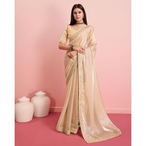 ATRACTIVA SECUENCIA BORDADA EN SECUENCIA CON CODIFICACIÓN TRABAJO SAREE CON BLUSA SIN COSTAR CHIKOO - Product Image 1