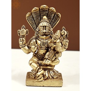 Narasimha et Lakshmi de petite taille de 3 pouces faits à la main avec sculpture Sheshanaga en laiton - Product Image 1