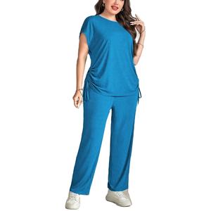Ropa de dormir de 2 piezas para mujer, manga corta de verano, pantalones cortos y pantalón con camiseta, vestidos, camisón, ropa de casa, pijamas de BD - Product Image 3