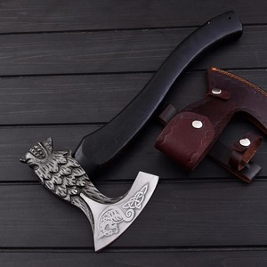 Hand-Forged Industrial High Carbon Steel <b>Axe</b> Custom OEM Ashwood <b>Handle</b> Bearded Hatchet Leather Sheath Camping Bushcraft - Product Image 1