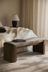 Banco de Madera Moderno con Cojín de Tela de 120 cm, Muebles para Sala de Estar, Diseño Minimalista, Taburete Otomano para el Hogar - Product Image 3