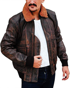 Men Genuine Distressed Brown Leather <b>Bomber</b> <b>Jacket</b> Reproduction <b>Vintage</b> Motorcycle Aviator <b>Jacket</b> - Product Image 1
