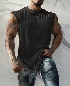 Custom <b>Men's</b> <b>White</b> Sleeveless Tank Top O-Neck Solid Cotton Casual <b>Vest</b> Breathable Front Print Sportswear - Product Image 4