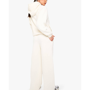 Pantalon de survêtement large décontracté en molleton de coton taille haute pour femme, style streetwear, devant plat, long - Product Image 2