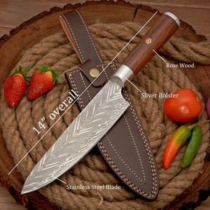 Cuchillo de Chef Moderno Hecho a Mano por Edge Master, Acero Inoxidable, Mango de Madera, Funda de Cuero, Apto para Lavavajillas, 8-9.9 Pulgadas - Product Image 4