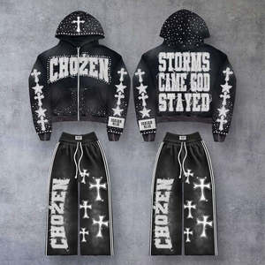 Pantalones de Chándal con Cierre de Cremallera para Hombre, Diseño Vintage con Lavado Ácido y Pedrería, Calidad Premium 2026 - Product Image 4