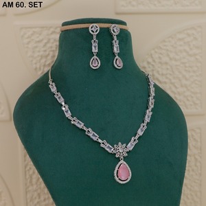 American Diamond Necklace Set with CZ Stones MIJ Luxury Silver Plated <b>Bridal</b> Jewelry Set Silver Plated Alloy Fashion Necklaces - Product Image 6