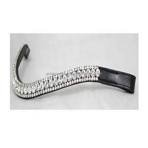 Holesale-banda para cejas de caballo de cuero hecho a mano, con 3 filas de zafiro y cristales transparentes mega Bling - Product Image 3