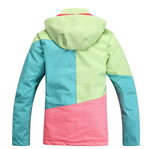Veste de ski et snowboard unisexe imperméable coupe-vent écologique chauffante à blocs de couleur avec capuche et jupe intégrée Rose Aqua Bleu Gris - Product Image 4