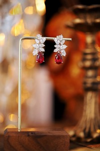 Luxury Women's Drop <b>Earrings</b> With Teardrop Ruby And PEAR Cut <b>Diamonds</b> Claw Setting 925 Silver Wedding Jewelry - Product Image 1