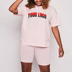 Ensemble de survêtement unisexe en maille imprimée à manches courtes pour femmes, automne-hiver, 2 pièces, 100% coton molletonné, streetwear respirant, OEM ODM - Product Image 3