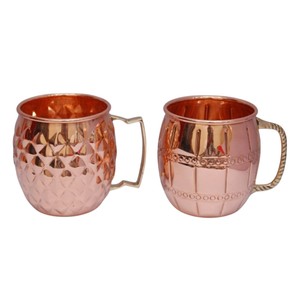 Modern Eco-Friendly Pure <b>Copper</b> Mugs Set of 2 Hammered Design with Handle for Party Home Dining <b>Table</b> Decoration - Product Image 2