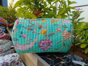 Daily Use <b>Makeup</b> pouch handmade quilted Toiletry <b>Case</b> Block Print Cotton <b>Makeup</b> Organizer Large Capacity Foldable Cosmetic Pouch - Product Image 6