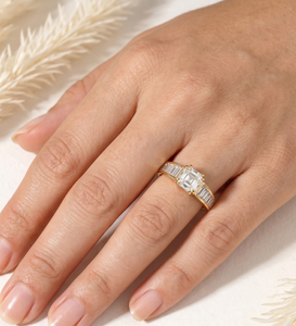 Bague demi-éternité en or massif 10K 14K 18K avec diamant de laboratoire taille Asscher, couleur DEF, clarté VS VVS, certifiée IGI, vente en gros - Product Image 6