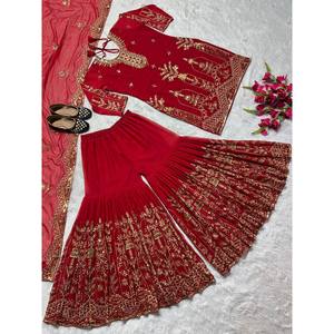 Designer Women's Party Wear Set Top Sharara Plazzo Dupatta - Product Image 5