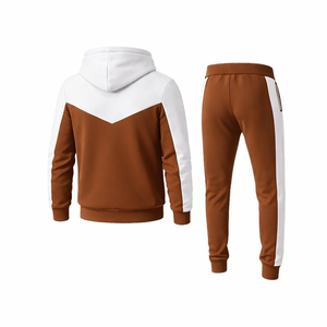 Ensemble de survêtement pour homme blanc et marron, sweat à capuche zippé et pantalon de jogging, tenue de sport décontractée pour la gym, la course et le fitness, vente en gros - Product Image 3
