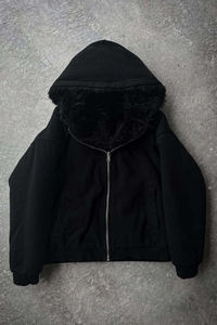 Sudaderas con capucha y sudaderas de manga regular para hombre, estilo urbano personalizado, de felpa francesa de alto gramaje, con capucha de pelo, cortas, con cremallera y efecto desgastado - Product Image 5