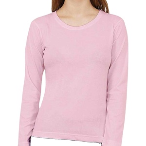 High Quality Long <b>Sleeve</b> <b>Women</b> T shirts Crew Neck Cotton Fabric Customized logo Round Neck <b>Women's</b> Crew Neck T Shirts - Product Image 1
