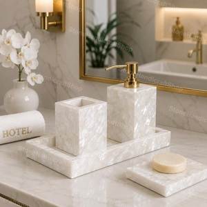 High Selling Bathroom Accessories Set Mother of Pearl Bathroom Decor Handcrafted Decorative Countertop Organizer OEM Supplier - Product Image 4