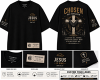 WYNTHREADS T-shirt Oversize da Uomo Blu Navy Personalizzata con Stampa Bandiera Americana, Citazione Biblica a Tema Fede, Salmo 33:12, Manica Corta Casual