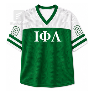 Camiseta personalizada de la hermandad Iota Phi Lambda con cuello en V, bloques de color verde y blanco, manga corta, estilo casual para mujer, de malla de poliéster. - Product Image 1