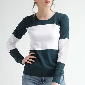 Women's Color <b>Long</b> <b>Sleeve</b> Crew Neck <b>T</b>-<b>Shirt</b> Knitted Casual Full <b>Sleeve</b> Regular Fit All Seasons <b>White</b> And Green - Product Image 6